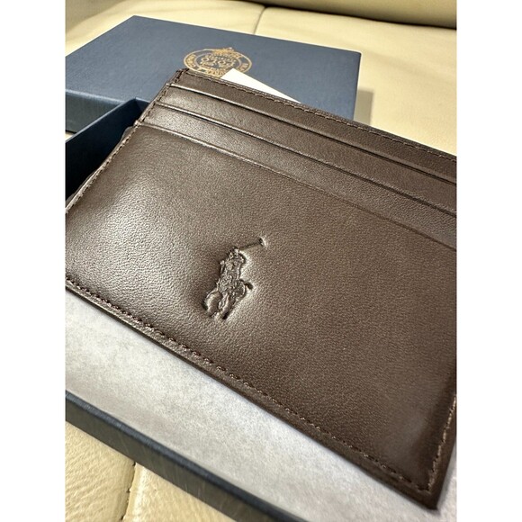 NIB POLO RALPH LAUREN Men's  Leather Card Case SMOOTH LEATHER BROWN - Picture 9 of 13